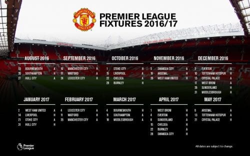 Jadwal Resmi Pertandingan Manchester United 2016/2017