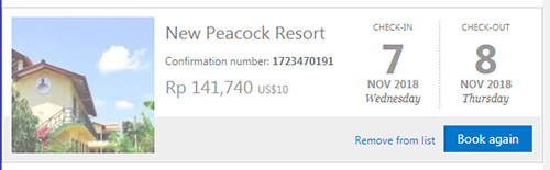 Bukti booking New Peacock Resort