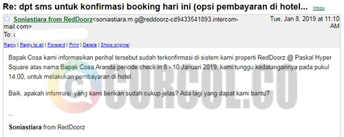 Email dari CS menyatakan booking sudah clear