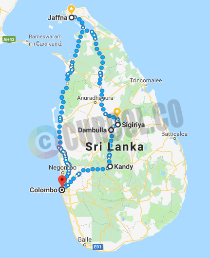 Rute perjalanan selama di Sri Lanka