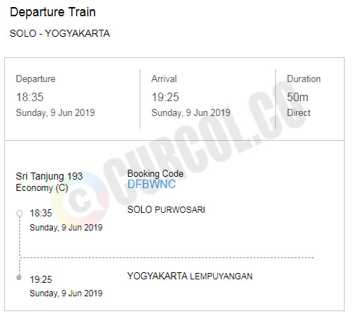Nota pembelian tiket kereta Sri Tanjung