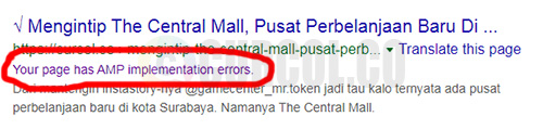 Error pada halaman AMP di Google
