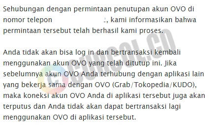 Konfirmasi penghapusan akun OVO