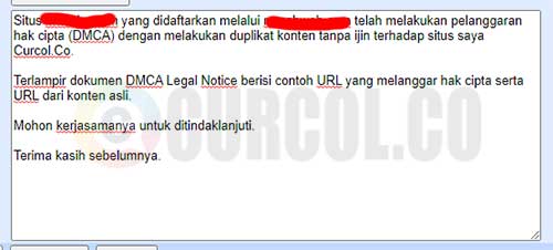 email laporan ke pihak registrar