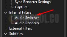 menu internal filters audio switcher